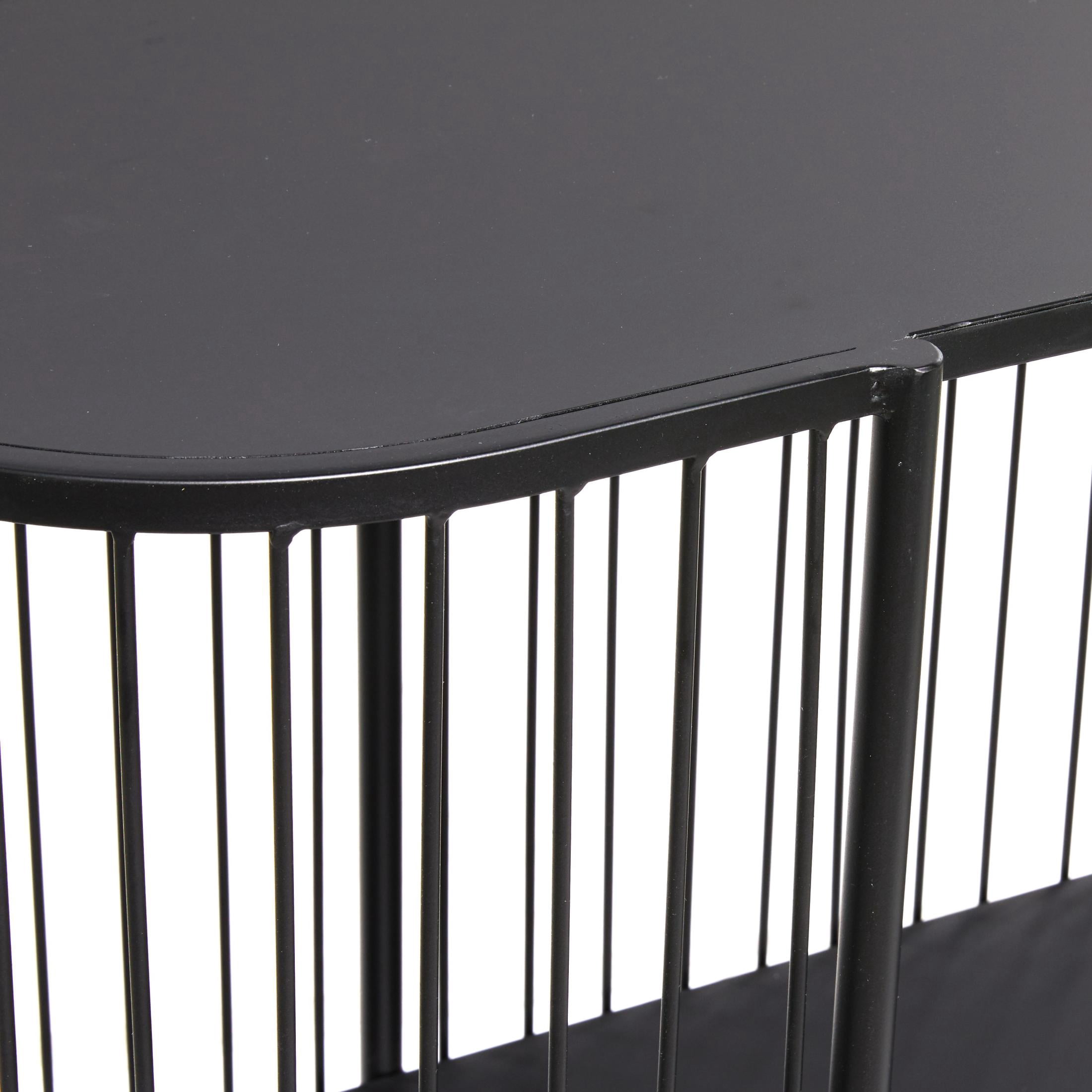 DecMode 48" x 34" Black Metal Narrow Oval 2 Shelf Console Table with Open Wire Frame, 1-Piece