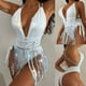 thumbnail image 2 of Gibobby Trajes de Baño Mujer Traje de baño 2023 para mujer, nuevo traje de baño Sexy con escote en V profundo(Blanco,G), 2 of 4