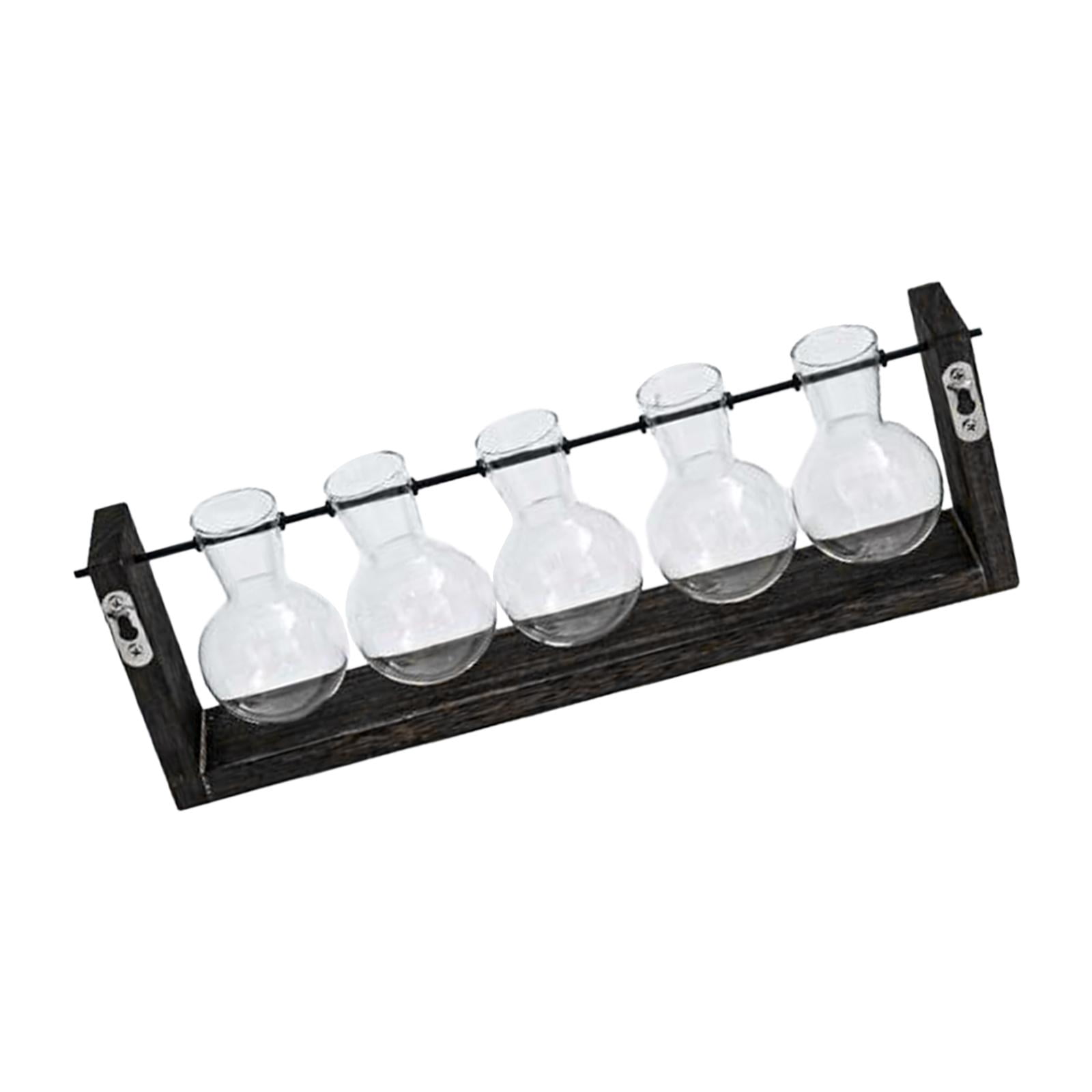 WLPZXP Glass Hanging Planter Hydroponic Vase Wall Mounted Plant Propagation with Wooden 38cmx12.5cm