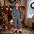 thumbnail image 2 of Byoo Zip Up Hooded Jumpsuit for Tween Boy Cozy Sherpa Fleece Solid Color One Piece Onesie, 2 of 6