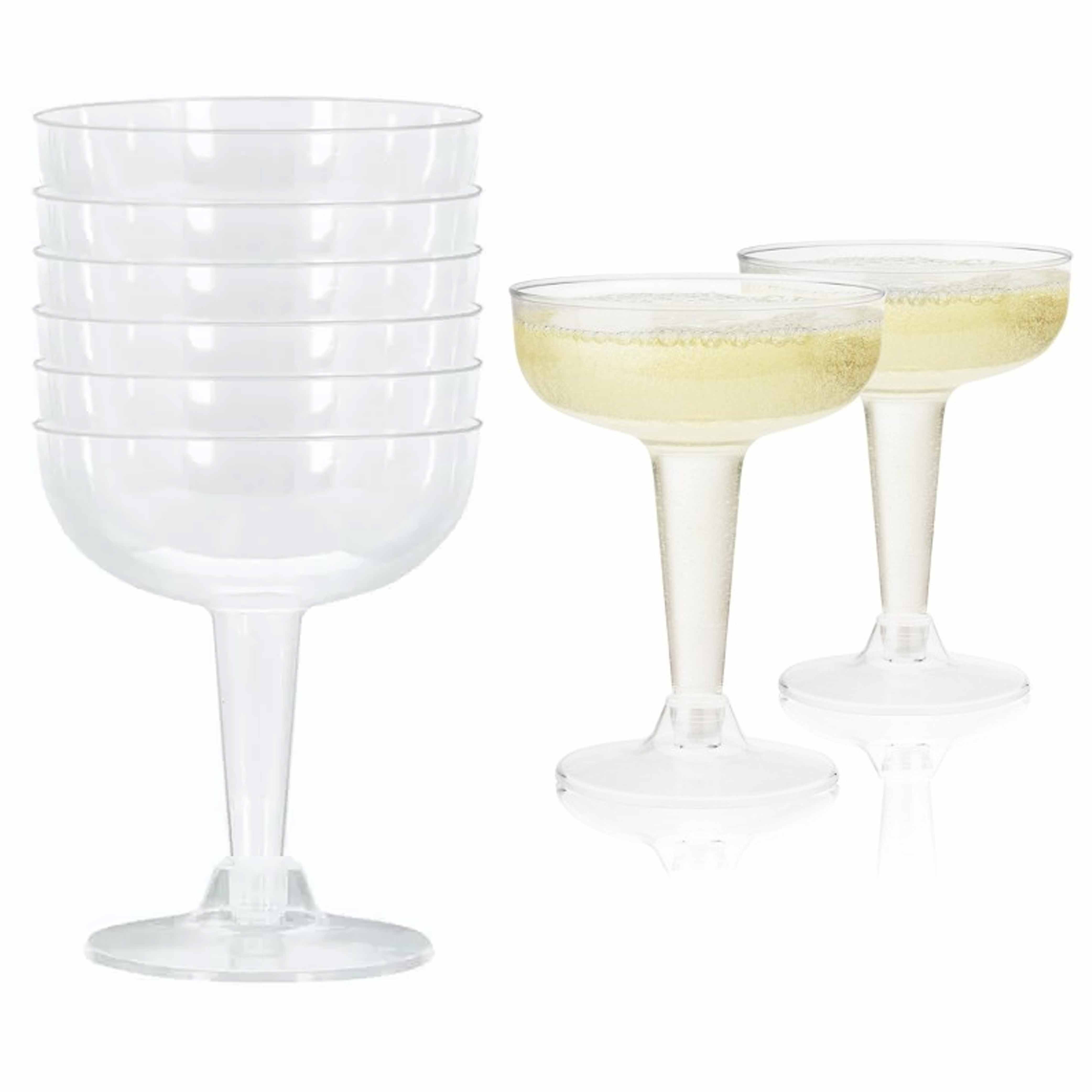 N9R 24 Pack Plastic Champagne Flutes, 9 Oz Stemless Disposable Gold Rim Toasting