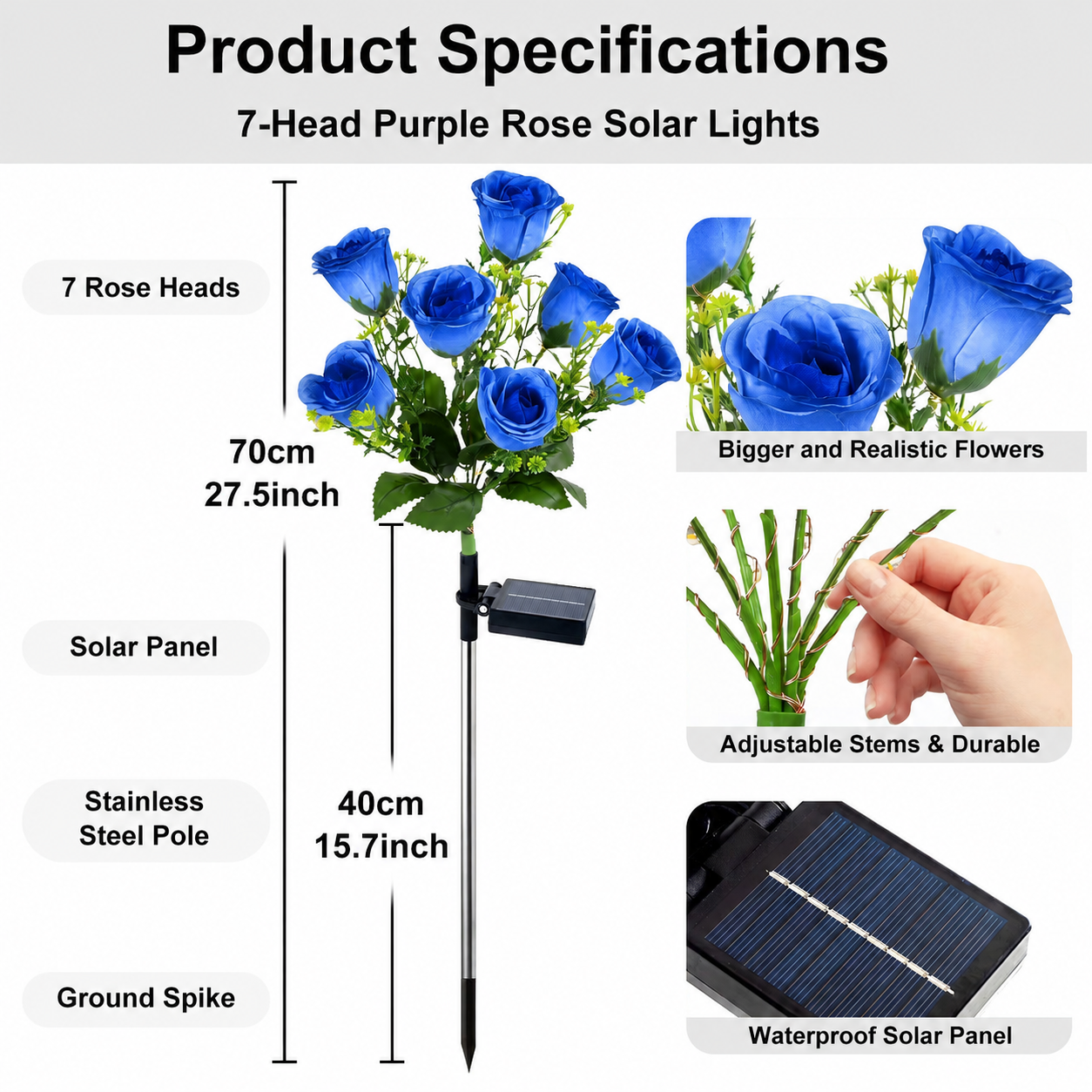 Rirool Solar Rose Flower Garden Stake Lights 2-Pack Blue photo 5