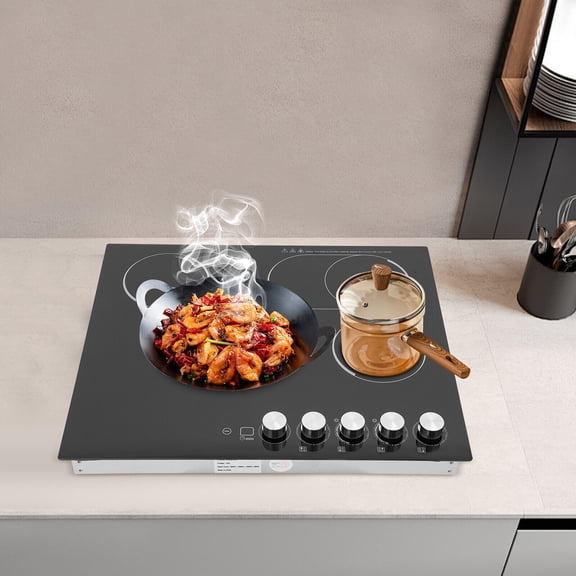 PEAKORA4 Burners Electric Cooktop LED Screen Timing Electric Stovetop 5 Firepower Gears