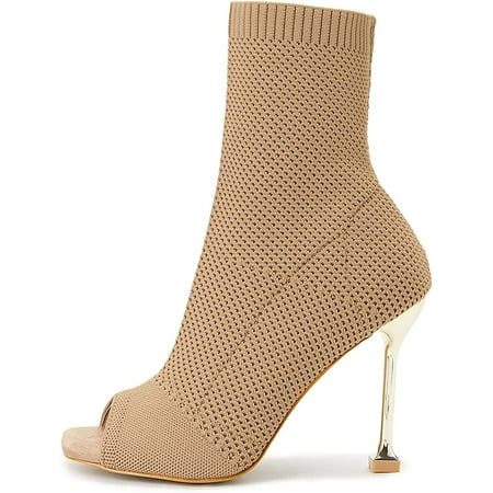 

The shy Square Toe Ankle Boots For Women Open Toe Stiletto Heel Warm Sock Style Booties Pull On Fashion Knitting Shoes