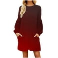 thumbnail image 2 of Women's Midi Dress, Long Sleeve Round Neck Boho Print Casual Dress, Flowy Spring and Summer Dress, Comfortable Polyester Dress for Women, 2 of 5