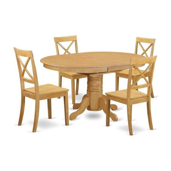 HomeStock 5 Piece Modern Dining Table Set Includes an Oval Wooden Table with Leaf and 4 Dining Chairs, 42x60 Inch,Oak
