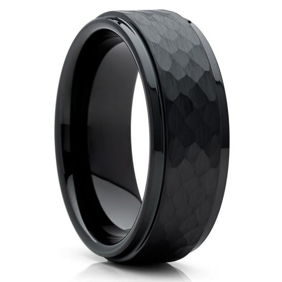 Black Tungsten Wedding Ring,Hammered Wedding Ring,Tungsten Carbide Ring,Engagement Ring,Man's Ring