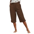 thumbnail image 4 of iHPH7 Linen Capri Pants for Women Casual Trousers Cotton Linen with Pockets Pedal Pushers Knee Length Straight Leg Summer Capris for Women Lightweight Brown L, 4 of 9
