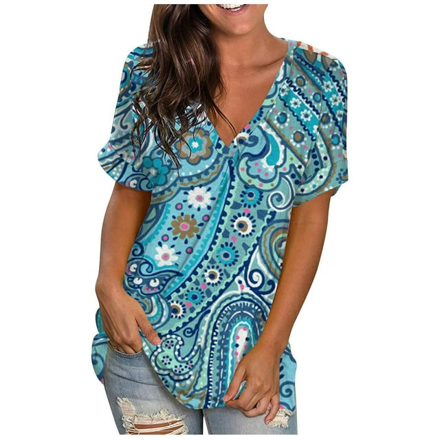 Camisetas con estampado de cuello redondo para mujer Camiseta de manga corta Blusa Tops sueltos OAVQHLG3B Store lin121212