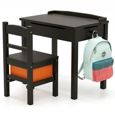 Gymax Kids Table and Chair Set Wood Activity Study Desk w/ Storage Drawer Hook Brown