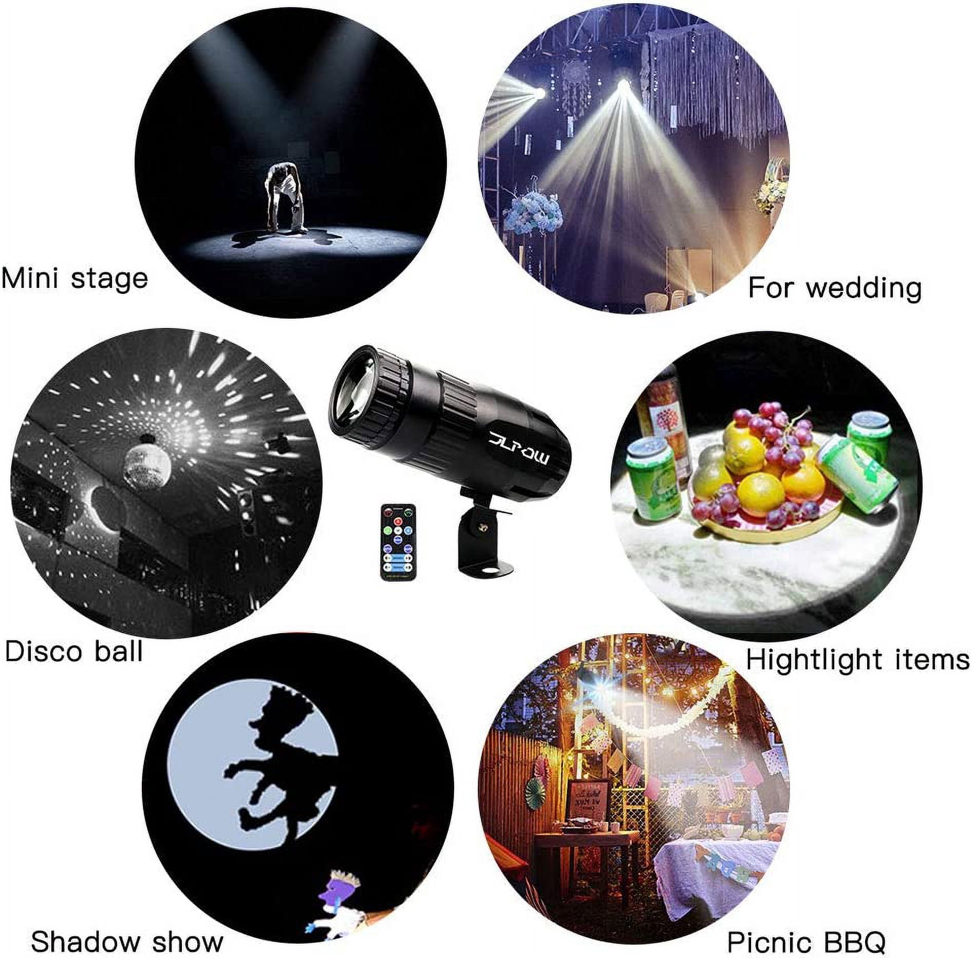 Pinspot Light with Remote, Super Bright Mirror Ball Spotlight, Mini 15W RGBW LED Beam Spot Lights Stage Effect Lighting, Best for DJ Disco Party Bar Club Show Wedding Children's Theater