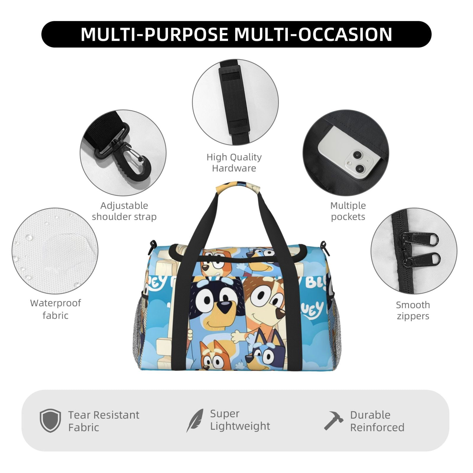 Silaia Bluey Print Travel Duffle Bag,Weekender Bag Carry On Tote Bags,Sport Gym Bag, Hospital Bag for Labor and Delivery, Overnight Bag Luggage Bag