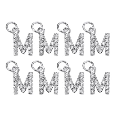 Uxcell Rhinestone Letter Charm, 8 Pack 3.2mm Copper M Letter Charm Alphabet Pendants for DIY Bracelets, White Gold