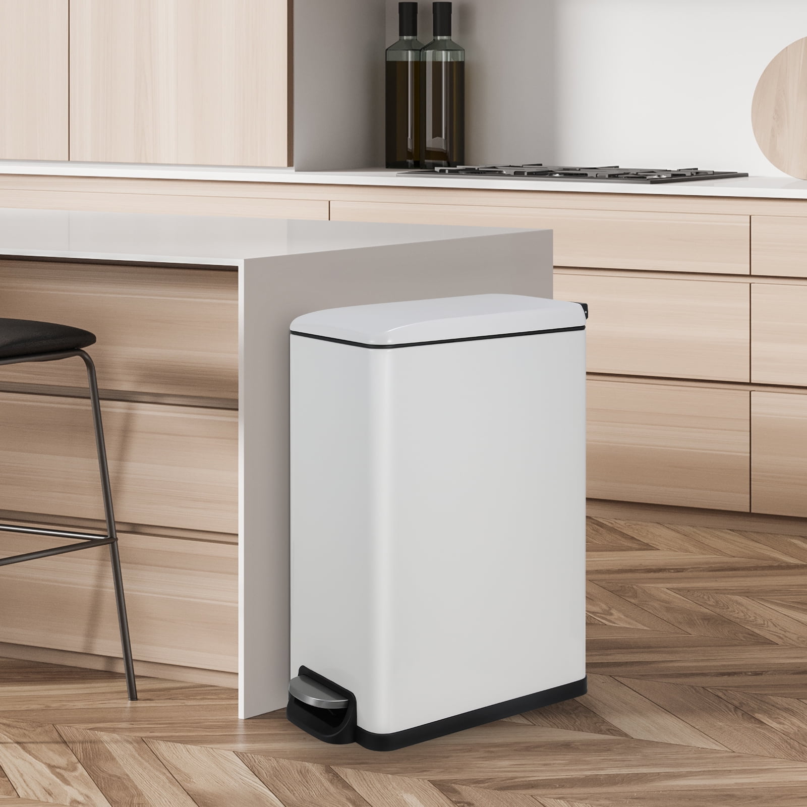 TLSUNNY 13.2 Gal Slim Kitchen Trash Can, Stainless Steel Trash Can, w/Silent Foot Pedal, for Home, Office