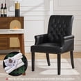 thumbnail image 2 of Leather Dining Chair with Arms, Upholstered Tufted High Back Dining Room Chairs, Accent Armchair with Solid Wood Leg and Nailhead Trim, Black, 2 of 8