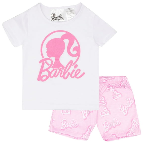 Barbie Girls 2-Piece T-Shirt and Shorts Set - Logo Graphic Print Design - Lightweight Summer Outfits for Kids (Sizes 4-6X)