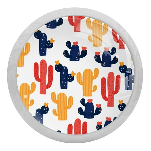 4PCS Round Cactus Cabinet Fluorescence Knob Glowing in the Dark Furniture Drawer Pulls Handle with Screws