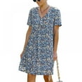 thumbnail image 1 of Femmes Mini Robe - Mignon Boho Manches Courtes V Robe Florale Robe de Plage Décontractée Robe de Balançoire, 1 of 9