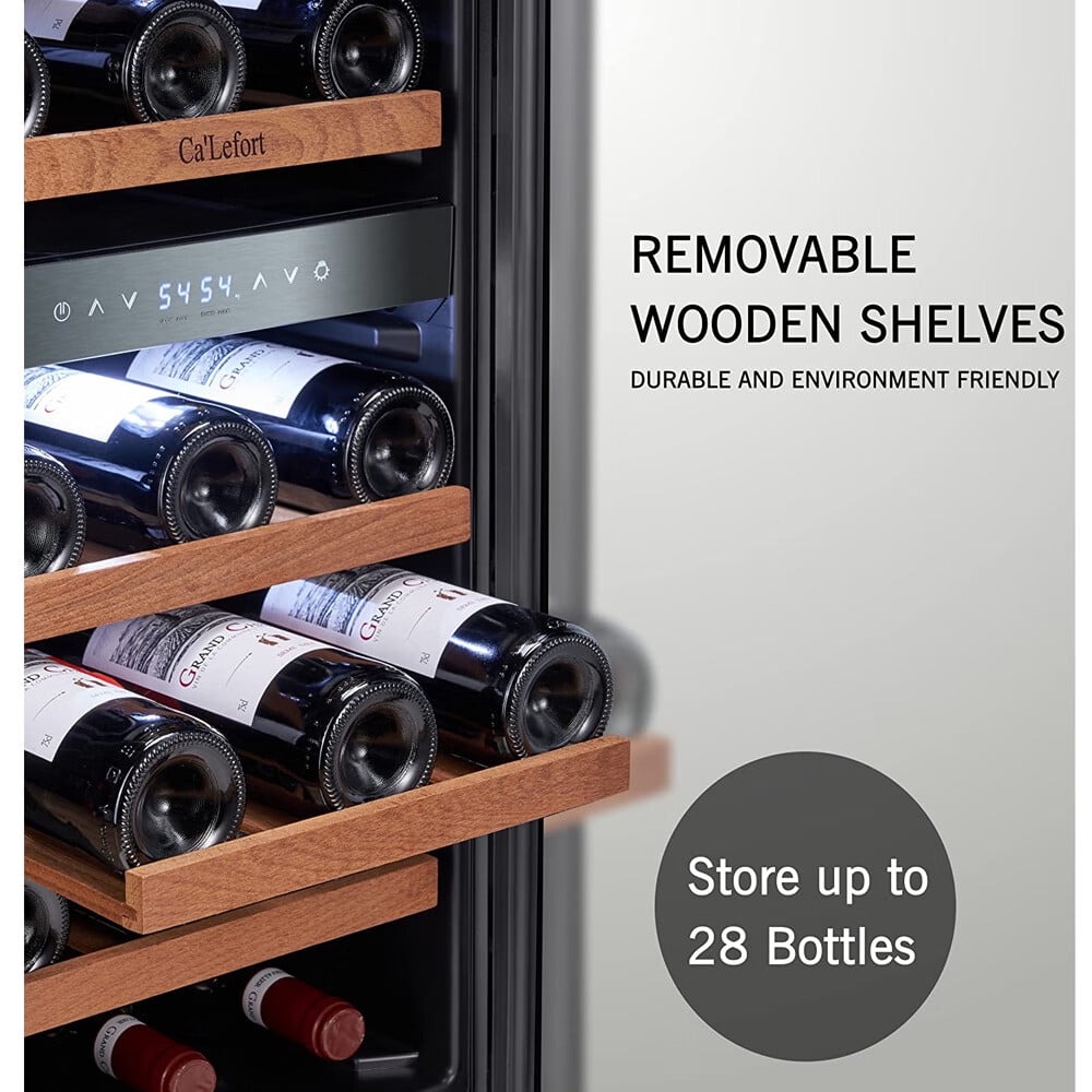 Ca'Lefort 28 Bottle Wine Refrigerator and Cooler, 15 inch Dual Zone Wine Fridge with Tempered Glass Door for Home/Office(Left Opening), Built-in & Freestanding