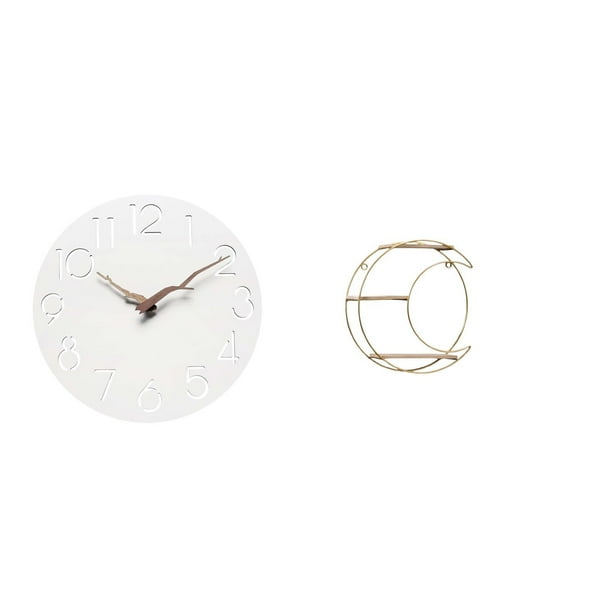 Reloj de pared,Reloj de pared decorativo para baño o dormitorio,Reloj de pared redondo silencioso,sin tictac,ideal para regalar.,Estante de pared,Estantería metálica de pared de 3 niveles