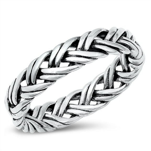 All in Stock Oxidized Sterling Silver Double Braided Band Ring Size 4