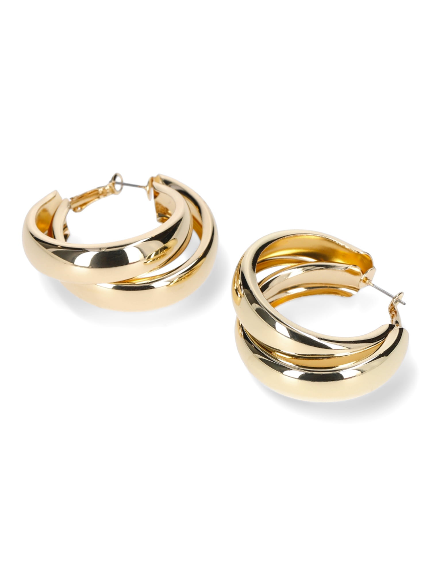 Madden NYC Women's Fashion Gold Tone Layered Hoop Earrings
