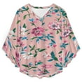 thumbnail image 4 of Pink Floral Painted Fabric Design Women's V-Neck Blouse With 3/4 Ruffled Bell Sleeves Casual Top Ladies Blouses, 4 of 7