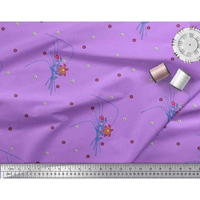Soimoi Tissu en Poly Georgette Imprimé Floral Feuilles & Lys au Mètre 42 Pouces de Large