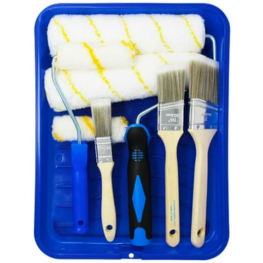 Vermeer Paint Roller Kit - 10-Piece All-in-One Plastic Tray with Rollers & Brushes Painting Set