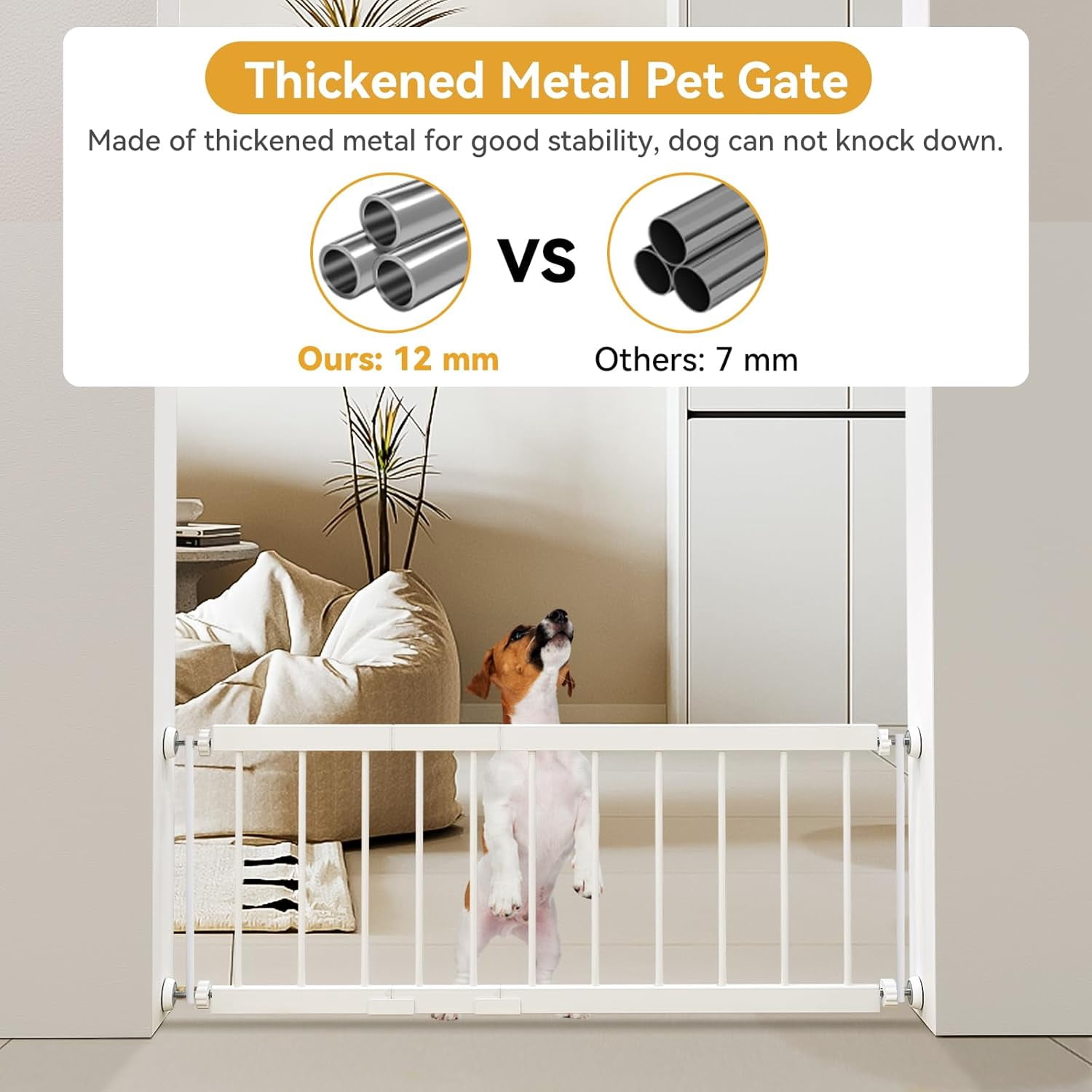 Dog Gate Indoor,18"-45" Extra Wide Metal Short Dog Gate to Step Over, 14" Tall Small Pet Gate with 3 Extension Kits, Pressure Mounted for Doorways & Stairs