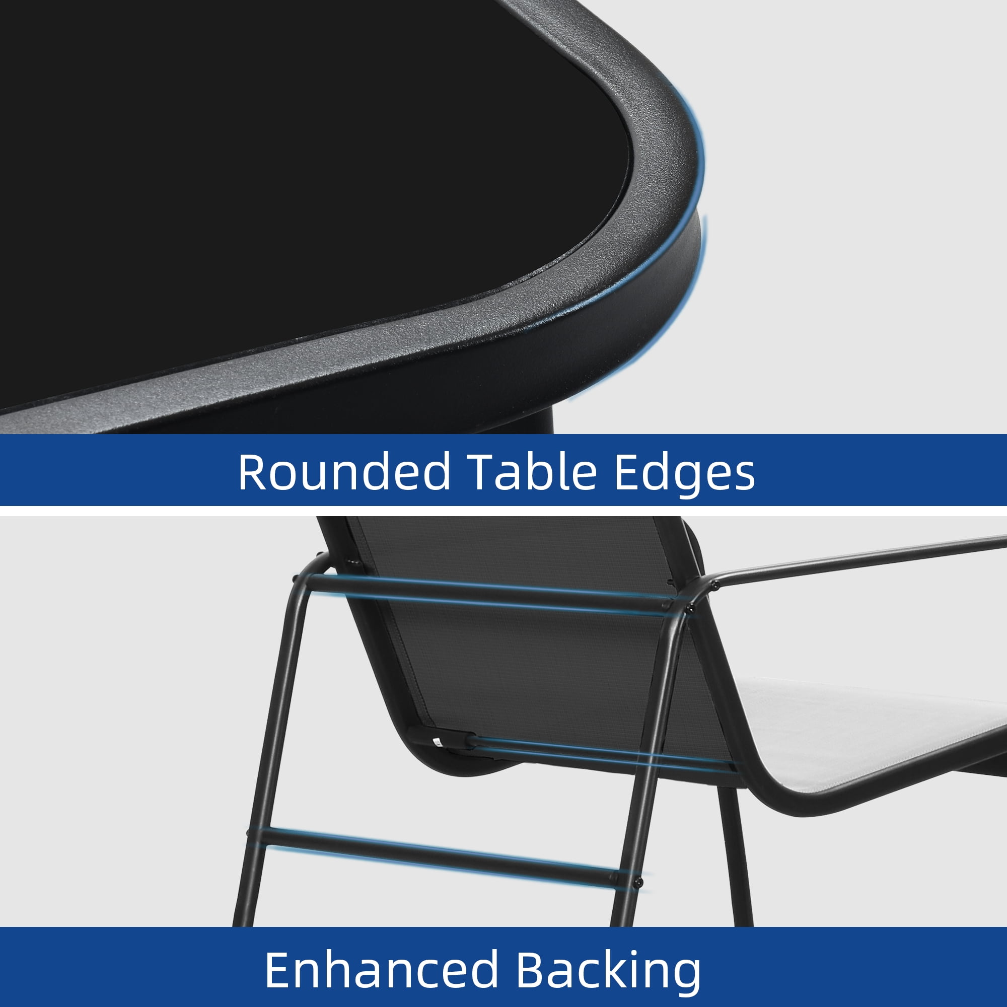 Uforic 3 Pieces Outdoor Patio Conversation Set, Textilene Patio Bistro Set with Coffee Table, Modern Rocking Bistro Chair - Black