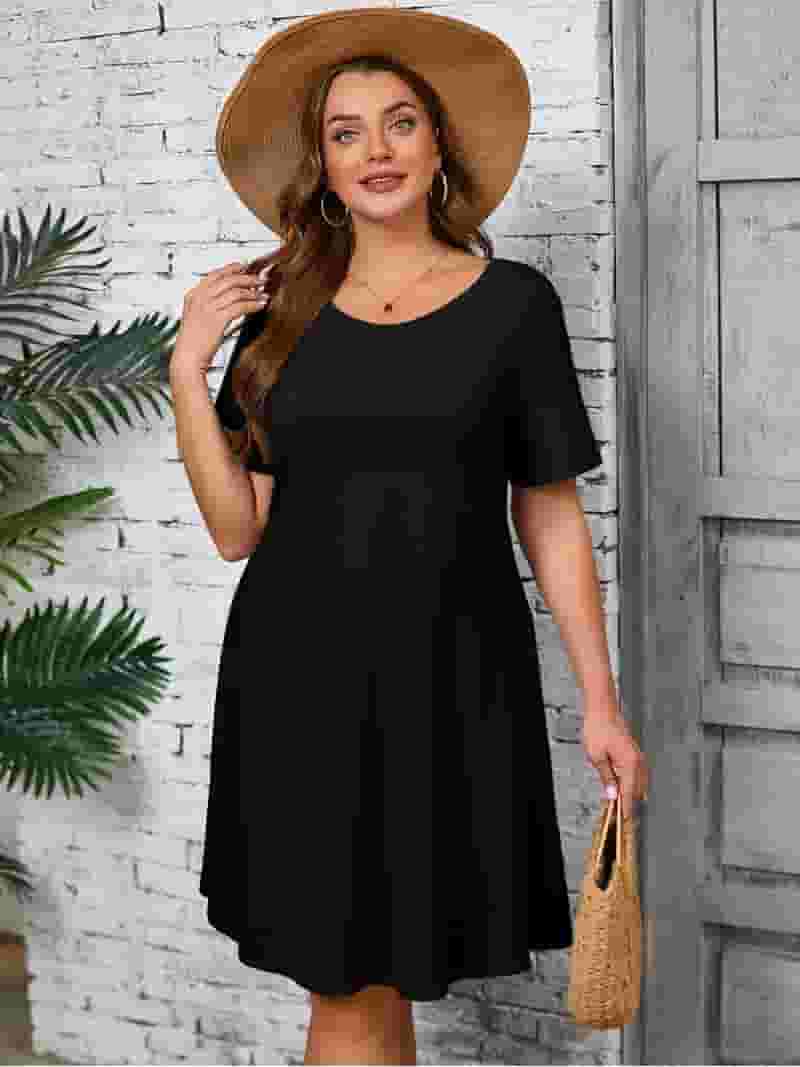doubcq women's casual flowy pleated loose dresses with pockets DouBCQ Women's Casual Short Sleeve Flowy Pleated Loose Dresses with Pockets (0-Polka Dot Navy Blue, S) at Amazon Women's Clothing store