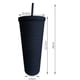 thumbnail image 3 of Vaso Happon de plástico de doble pared con remaches, tapa y pajita, color negro mate, de 24 oz, 3 of 6