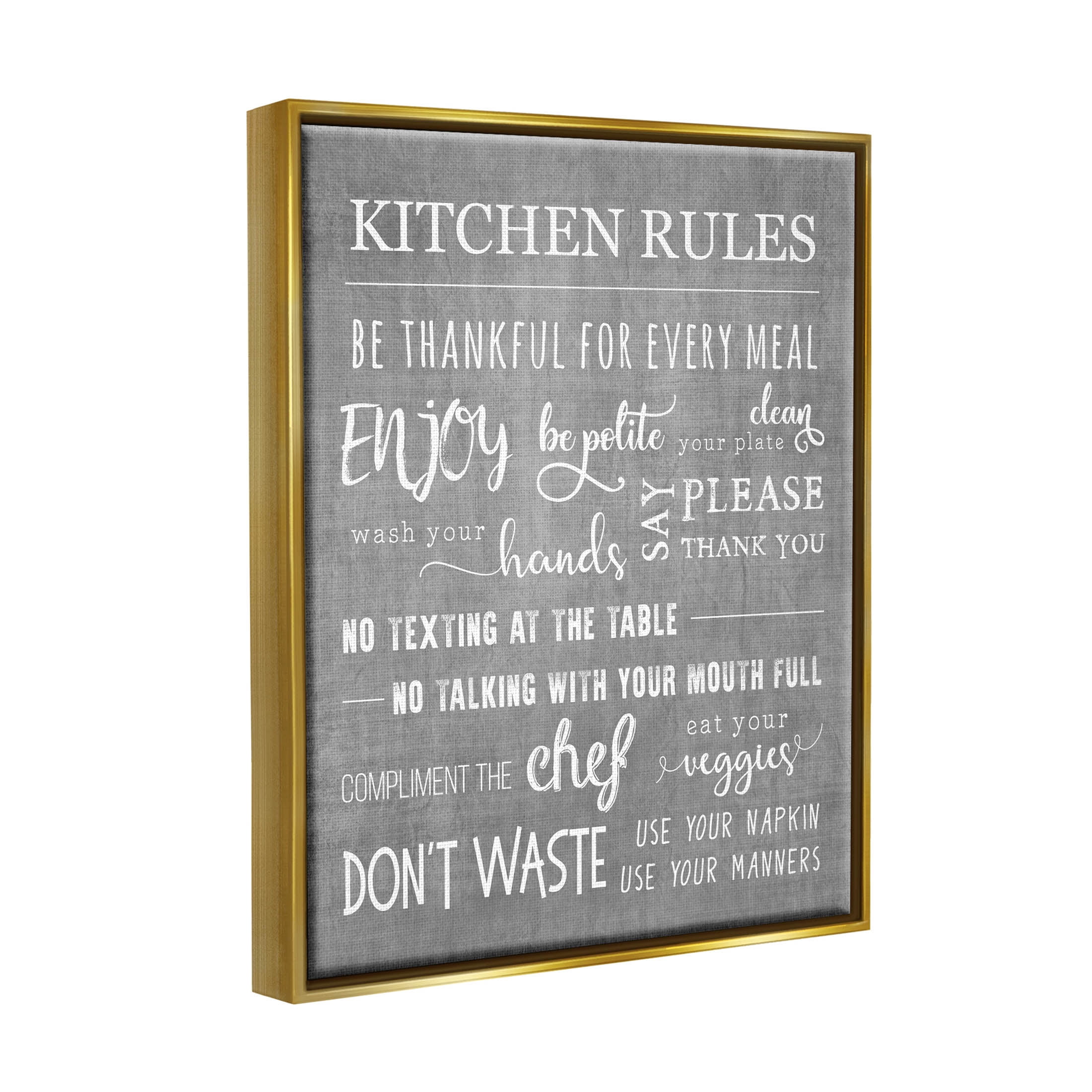 Kitchen Rules Rustic Grey List Typography Graphic Art Metallic Gold Framed Art Print Wall Art