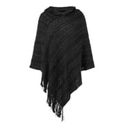 SAYFUT Fashion Knit Tassel Fringed Pullover Poncho Sweater Cape Shawl Wrap for Women Autumn Winter Sweater Batwing Sleeve Oversized