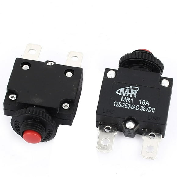 Protector de sobrecarga con botón de reinicio rojo 16A 125V/250V, 2 piezas