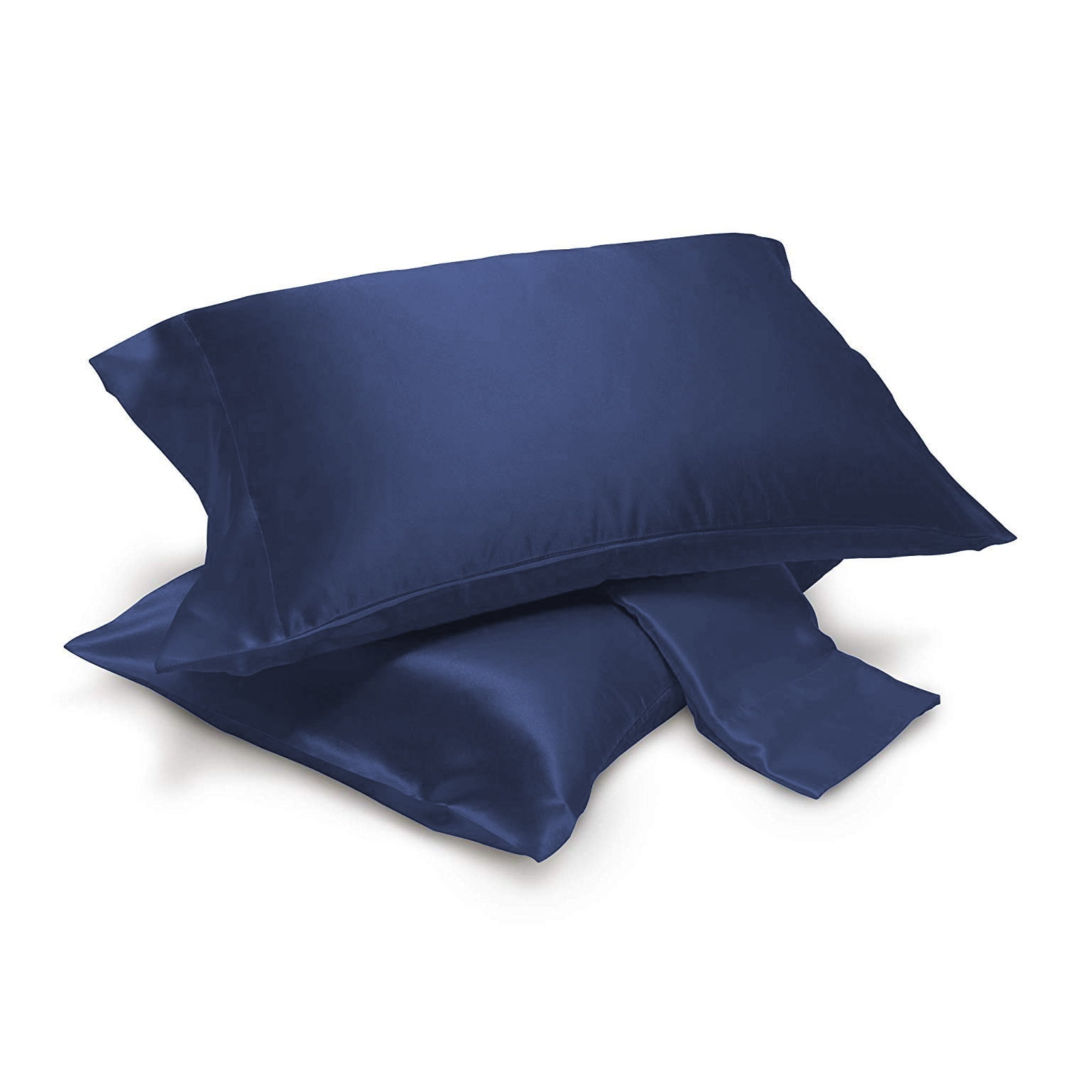 Satin Pillowcases Pair with Envelope Closure (Standard, Navy)