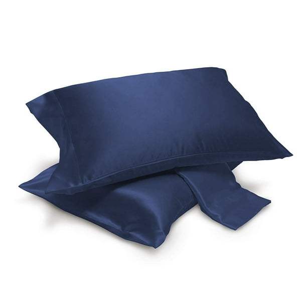 Satin Pillowcases Pair with Envelope Closure (Standard, Navy)