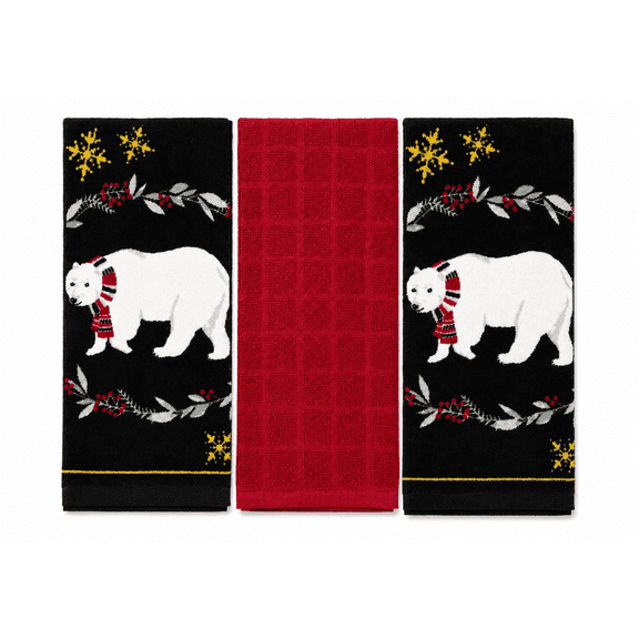 Serafina Home Christmas Holiday Kitchen Towels: Christmas Holiday Kitchen Towels: Winter Polar Bear with Elegant Country Pattern