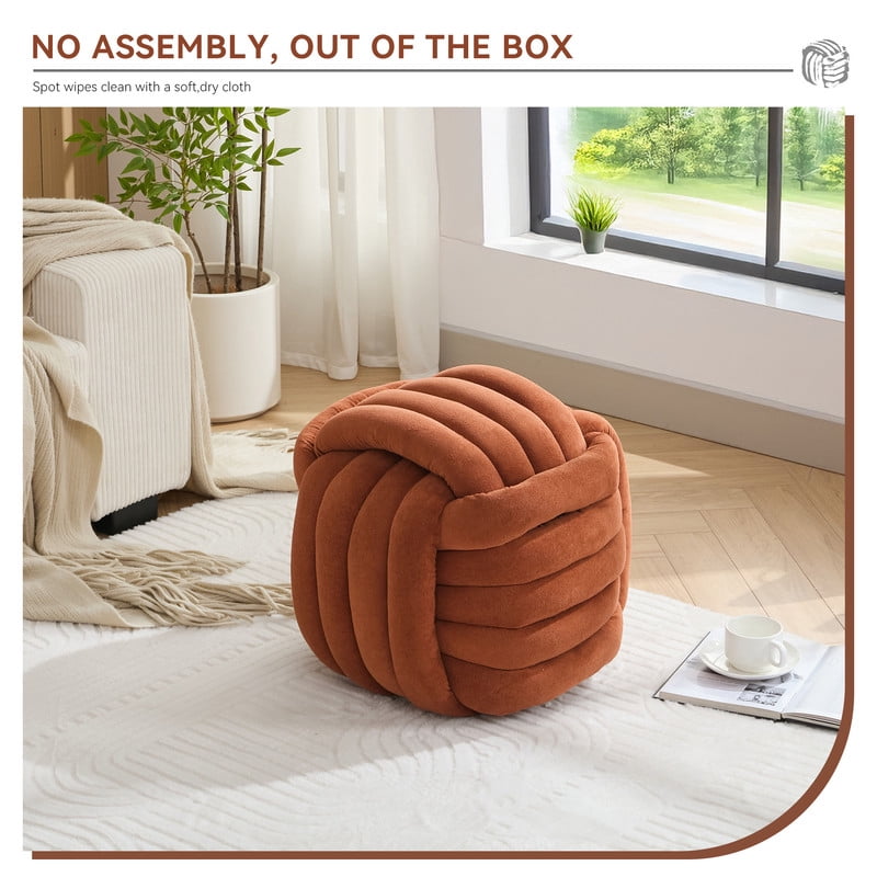 Timbernest Small Ottoman Foot Rest, Modern Stylish Chenille Foot Stool, Knot Design Makeup Stool, Orange