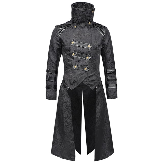 Manteau Long Gothique Aristocrate Formel pour Performance sur Scène avec Motif Subtil et Coupe Classique
