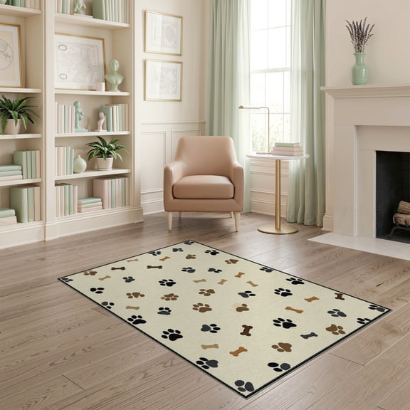 ODIKA Print Paws Scattered Prints Bones Track Themed Alfombra Para for Playroom, Bedroom, Reading Nook, Pet Friendly & Kids Safe Play