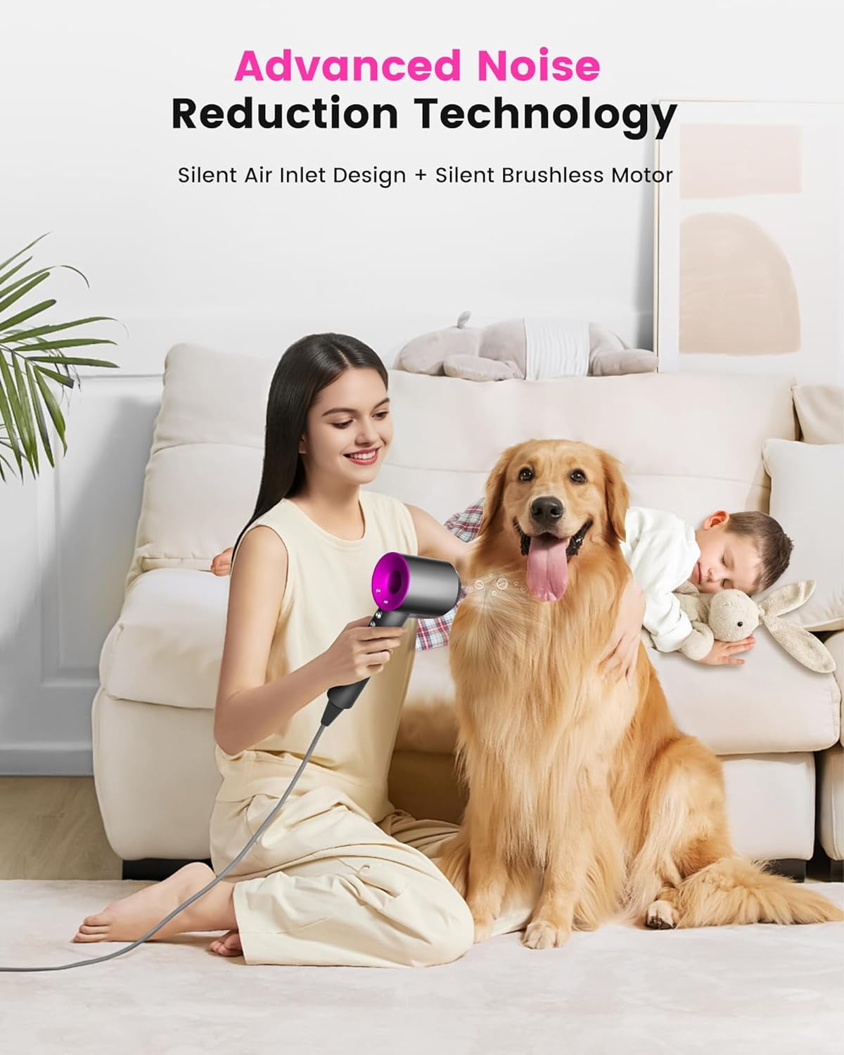 CJBZLCPCOO Hair Dryer, 130000RPM High Speed Professional 200M Negative Ionic Blow Dryer for Fast Drying, 3 Temps & 3 Speeds, Lightweight Portable Hairdryer for Travel, Suitable for All Hair Types