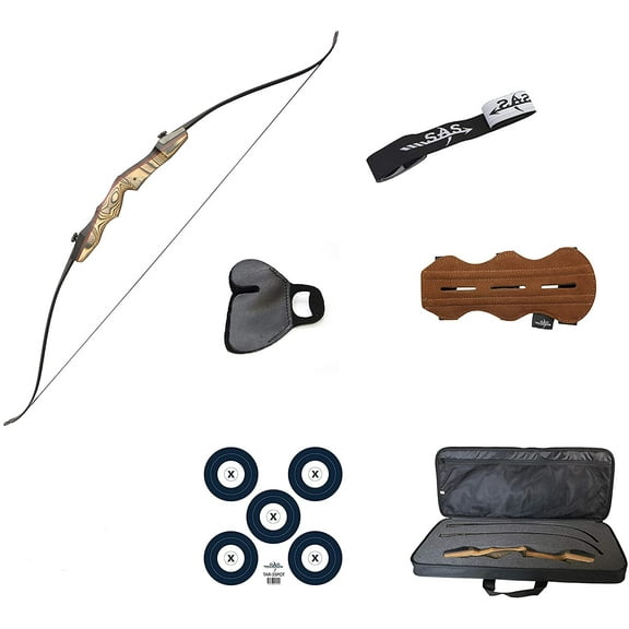 Southland Archery Supply Premier Take Down Recurve Bow Combo Package Kit with Case, Armguard, Stringer, Arrow Rest and Paper Target - Left Hand - 30lbs.
