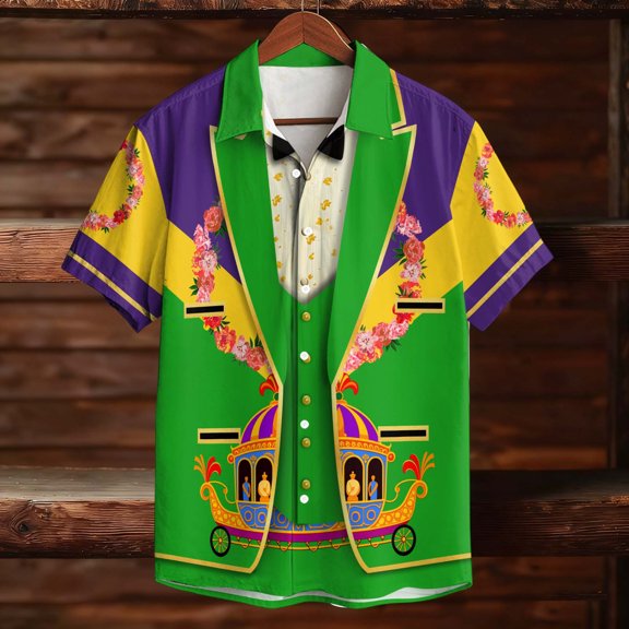 Xuyuer Bowling Shirts for Women Carnival Print Short Sleeve V-Neck Regular Vintage Fit Hawaiian Summer Casual Holiday Beach Shirts