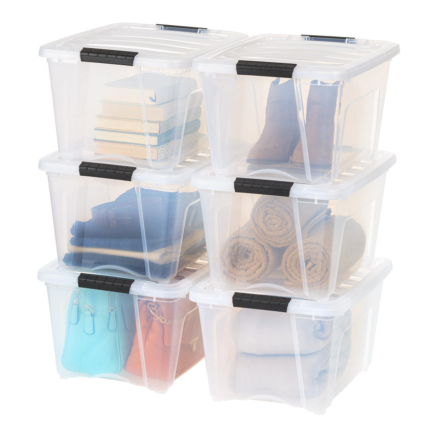 IRIS 32 Qt Plastic Stackable Storage Bin with Lid, Clear, Storage Organizer, 6Pk