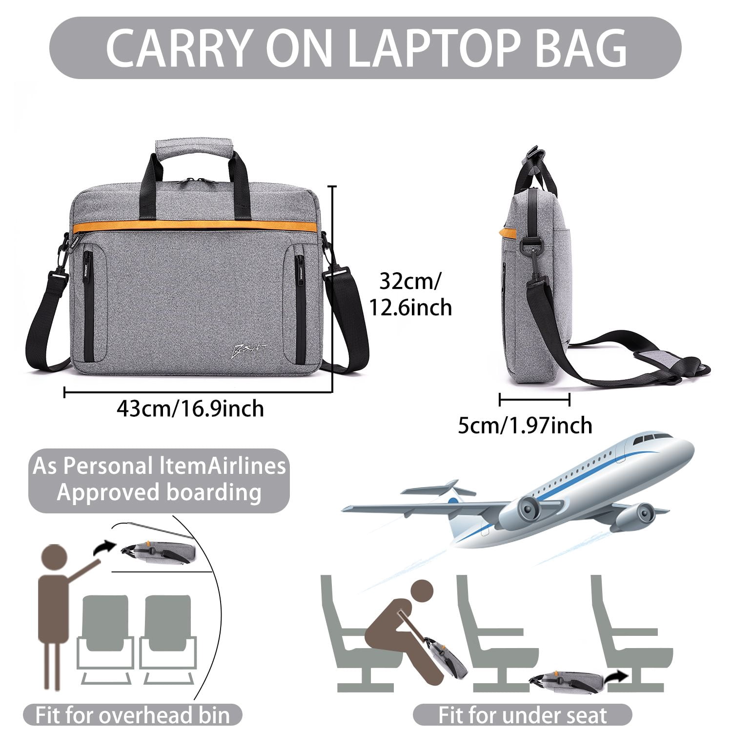 BE SMART 15.6 Inch Laptop Bag for Men/Women with RFID, Computer Case Carrying Briefcase with Shoulder Strap