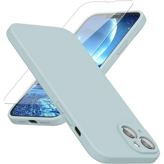 Silicone Phone Case for iPhone 14 - includes Screen Protectors, Soft Anti-Scratch Microfiber Lining - 6.1 inch, Sierra Blue