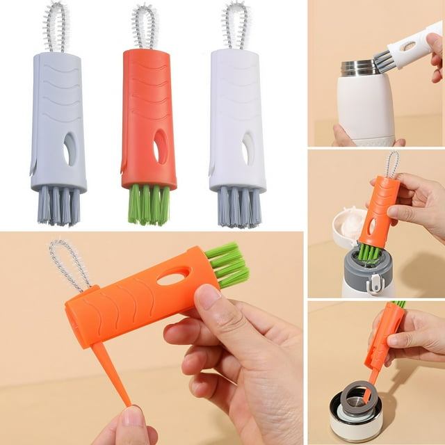 Fiudx Cepillo para Limpiar Tapas de Tazas, Diseño 3 En 1, Cerdas Suaves y Densas, Multiusos, para Teteras, Botellas de Vino y Hervidores, Secado Rápido, Fácil de Guardar, Tamaño 2,5 X 1,6 X 14 Cm