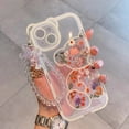 thumbnail image 5 of Compatible with iPhone 13 Case, Cute Flowers Floral Bear Cover with Lovely Wrist Strap Bracelet Chain for Girls Women, Clear Kawaii Camera Protection Pretty Trendy Phone Skin, 5 of 14